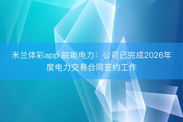 米兰体彩app 皖能电力:公司已完成2026年度电力交易合同签约工作