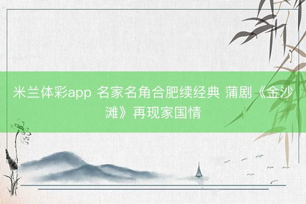 米兰体彩app 名家名角合肥续经典 蒲剧《金沙滩》再现家国情